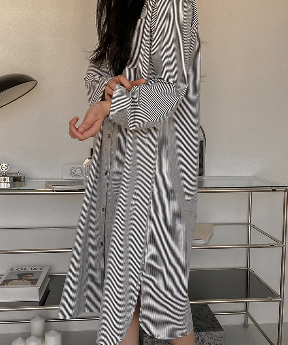 Everyday Striped Lounge Dress - Grey