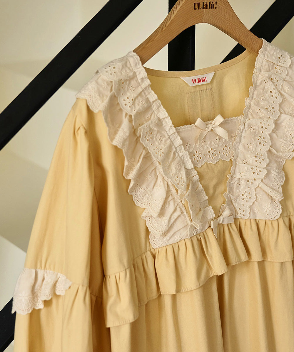 [ULLALA] Louise Long Sleeve Nightdress Yellow