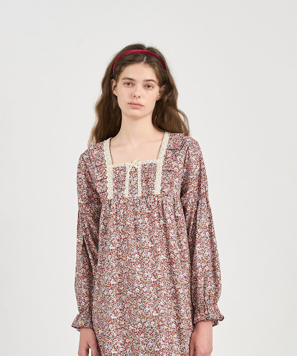 [ULLALA] Henné Long Sleeve Nightdress Red