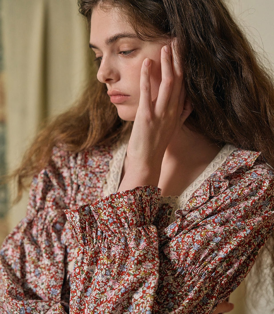 [ULLALA] Henné Long Sleeve Nightdress Red