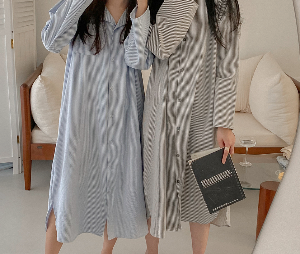 Everyday Striped Lounge Dress  - Blue